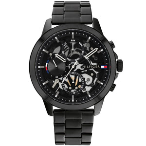 Tommy Hilfiger Henry 1710478 herrklocka med svart stålarmband och svart boett, visad framifrån.