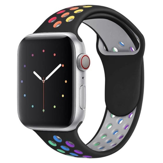 Apple Watch Silikon Ihåligt Rem Sport Band - Svart & Rainbow Wrist Sweden