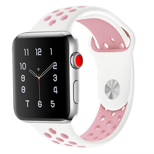 Apple Watch Silikon Ihåligt Rem Sport Band - Vit & Rosa Wrist Sweden