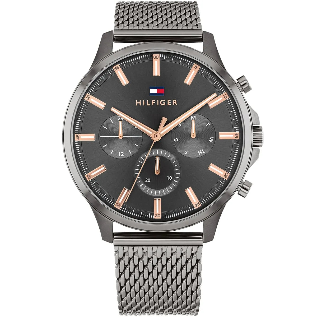 Tommy Hilfiger Ryder 1710500 herrklocka med grått stålarmband och grå boett, visad framifrån.