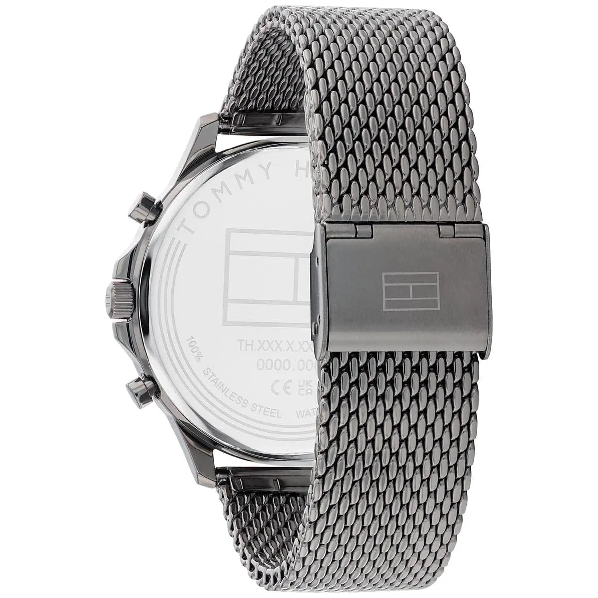 Tommy Hilfiger Ryder 1710500 herrklocka med grått stålarmband och grå boett, visad framifrån.