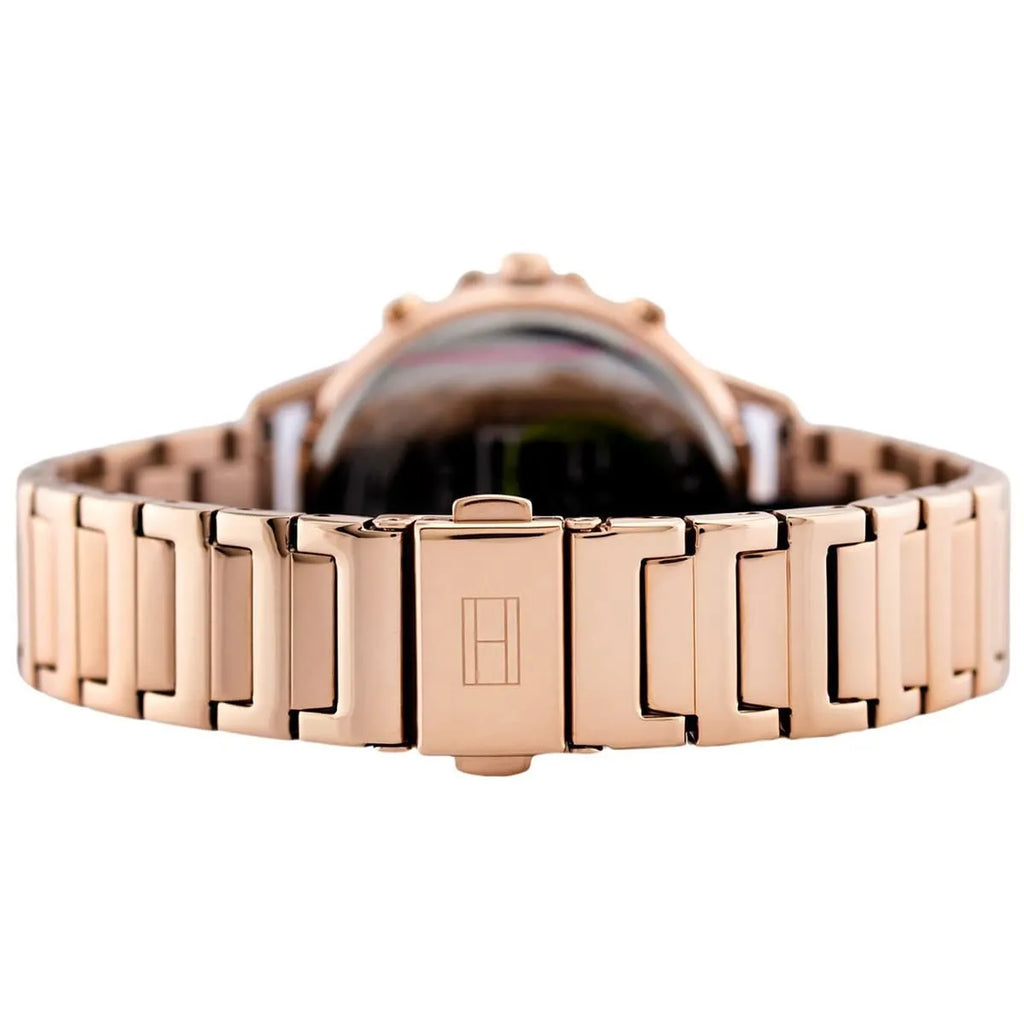 Tommy Hilfiger Carly 1781915 damklocka med roséguldfärgat stålarmband och roséguldfärgad boett, visad framifrån.