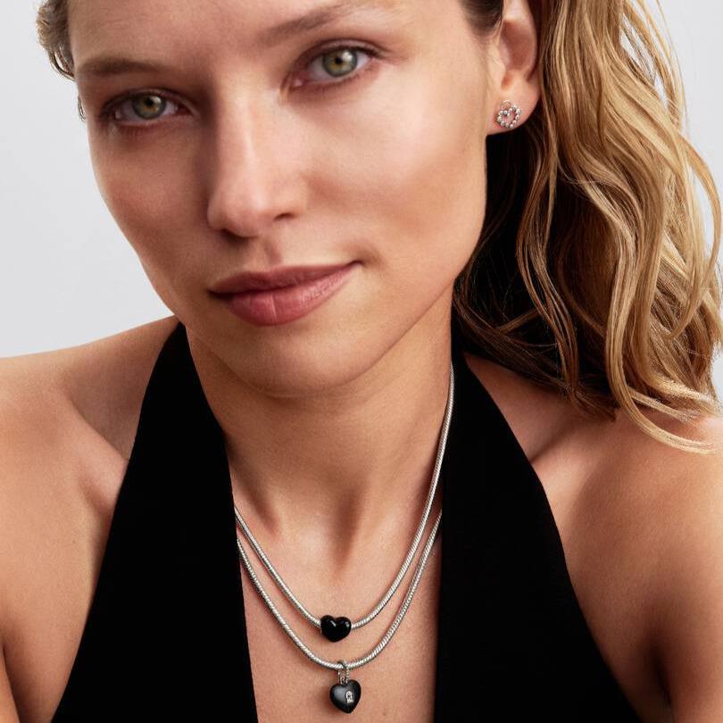 Matte Black Ceramic Heart Padlock Dangle Charm WRIST SWEDEN