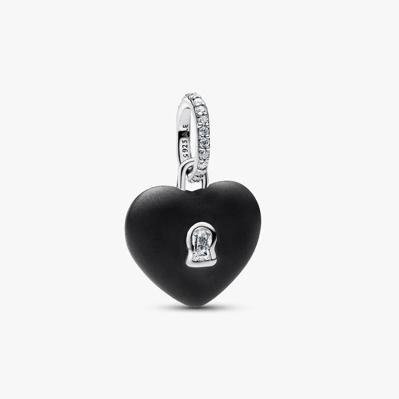 Matte Black Ceramic Heart Padlock Dangle Charm WRIST SWEDEN