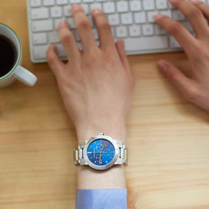 Burberry BU9363 Blue Dial Large Check Stainless Steel Men's Watch Burberry