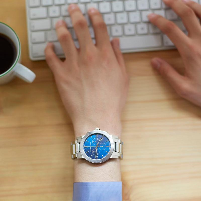 Burberry BU9363 Blue Dial Large Check Stainless Steel Men's Watch Burberry