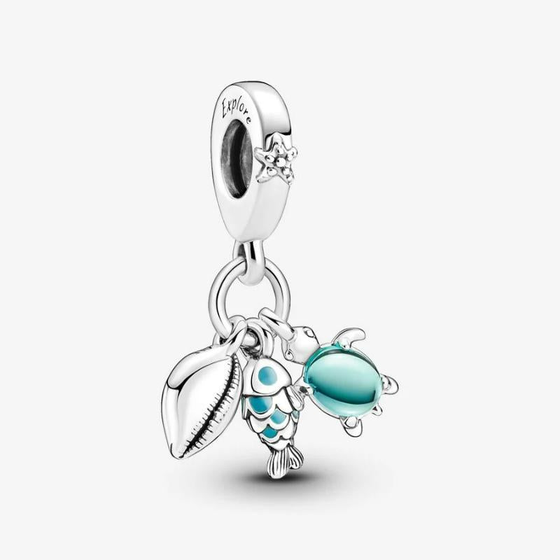 Pandora Fish, Sea Turtle & Conch Triple Dangle Charm WRIST SWEDEN