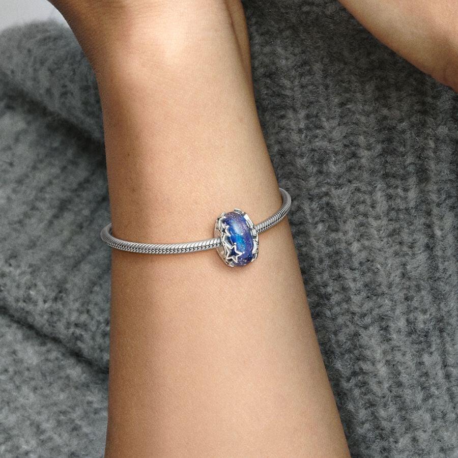 Pandora Galaxy Blue & Star Murano Charm WRIST SWEDEN
