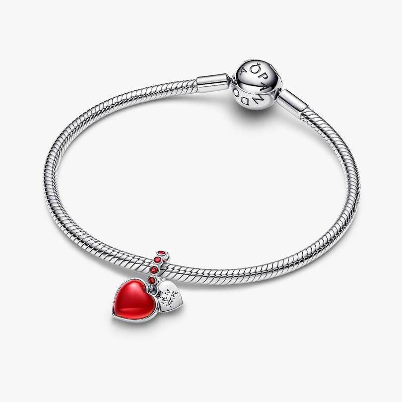 Red Murano Glass Heart Double Dangle Charm WRIST SWEDEN