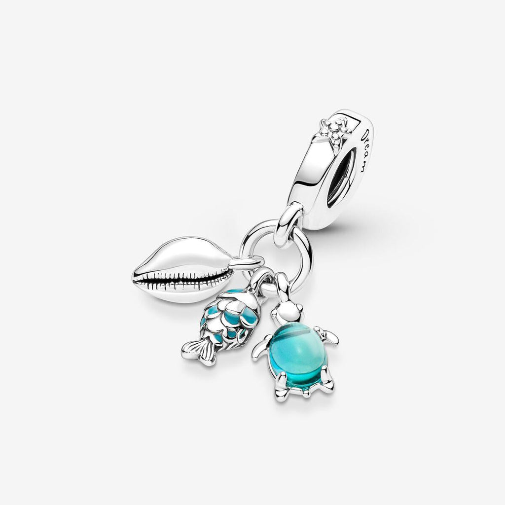 Pandora Fish, Sea Turtle & Conch Triple Dangle Charm WRIST SWEDEN