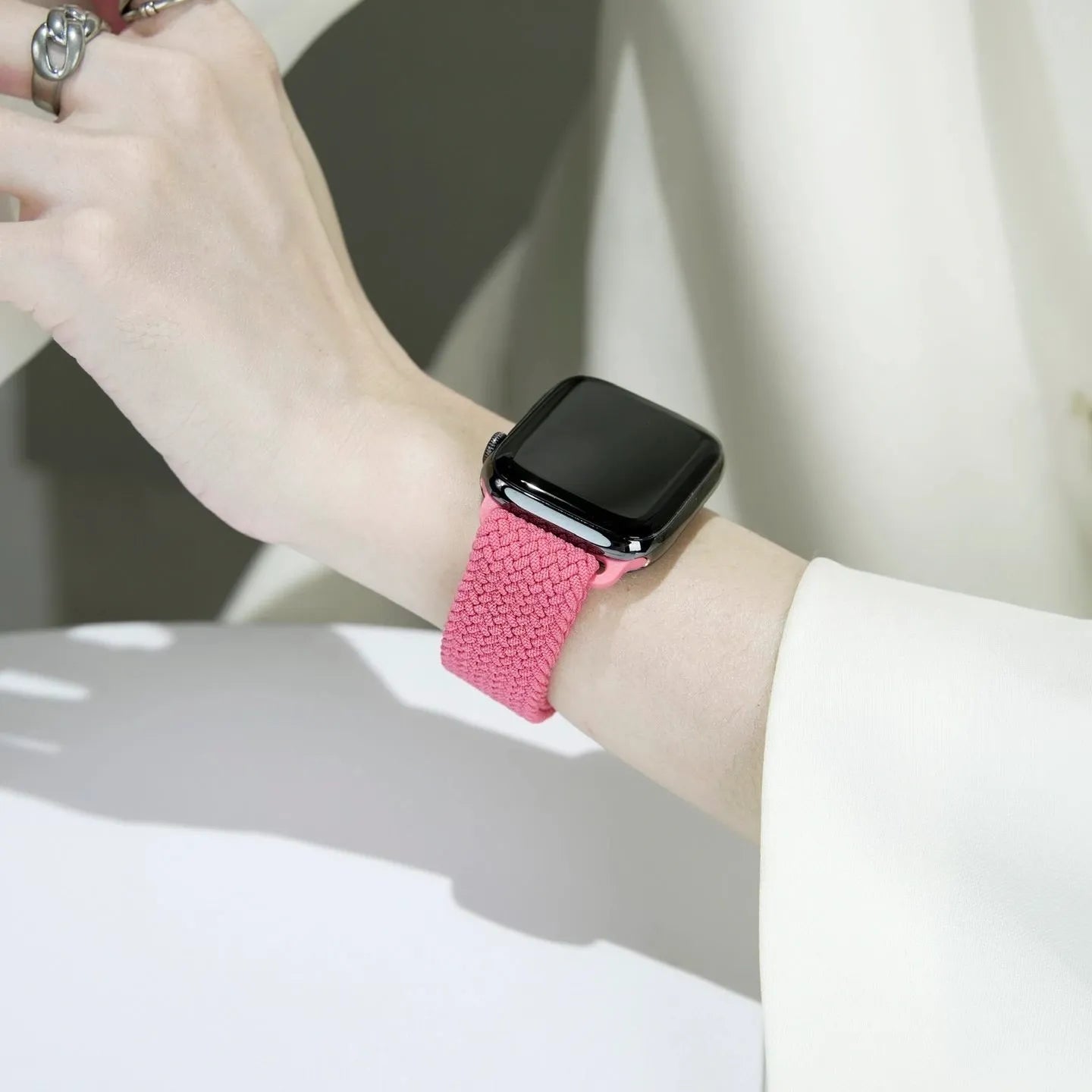 Apple Watch Flätad Sololoop Band - Rosa Wrist Sweden 38 40 41 mm