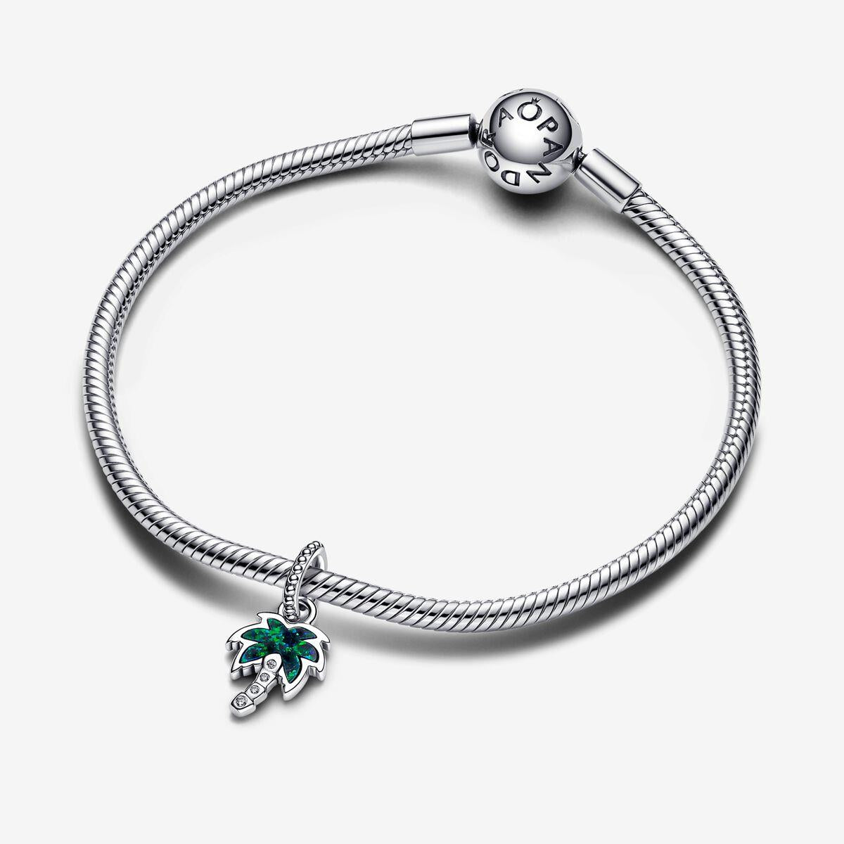 Pandora Opalescent Green Palm Tree Dangle Charm WRIST SWEDEN