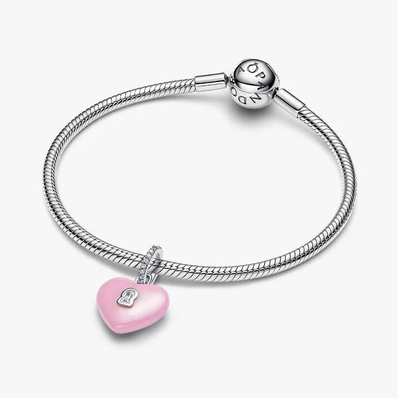 Pink Ceramic Heart Padlock Dangle Charm WRIST SWEDEN