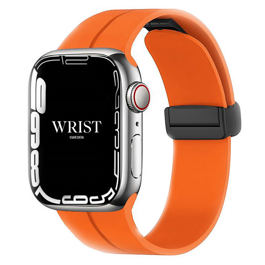 orange armband i silikon med magnetspänne av modellen nifty line on till apple watch från wrist sweden