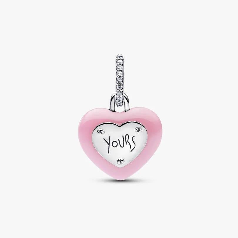 Pink Ceramic Heart Padlock Dangle Charm WRIST SWEDEN