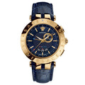 Versace 29G70D282S282 V-Race GMT Alarm Gold Bezel Navy Dial Men's Watch Versace