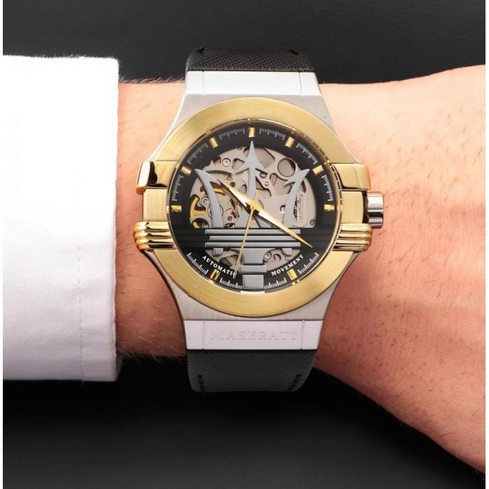 Maserati Potenza Automatic Skeleton Grey Dial Black Leather Strap Watch para homens - R8821108037 WRIST SWEDEN