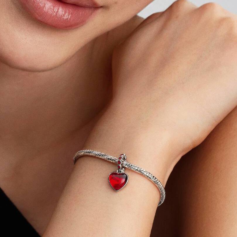 Red Murano Glass Heart Double Dangle Charm WRIST SWEDEN