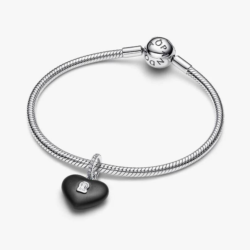 Matte Black Ceramic Heart Padlock Dangle Charm WRIST SWEDEN