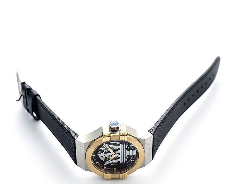 Maserati Potenza Automatic Skeleton Grey Dial Black Leather Strap Watch para homens - R8821108037 WRIST SWEDEN