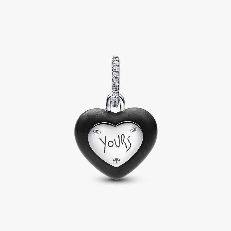 Matte Black Ceramic Heart Padlock Dangle Charm WRIST SWEDEN
