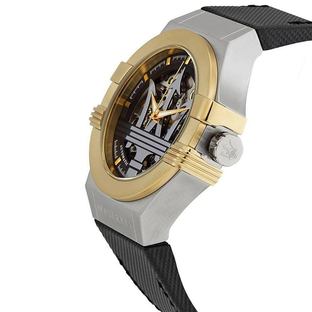 Maserati Potenza Automatic Skeleton Grey Dial Black Leather Strap Watch para homens - R8821108037 WRIST SWEDEN