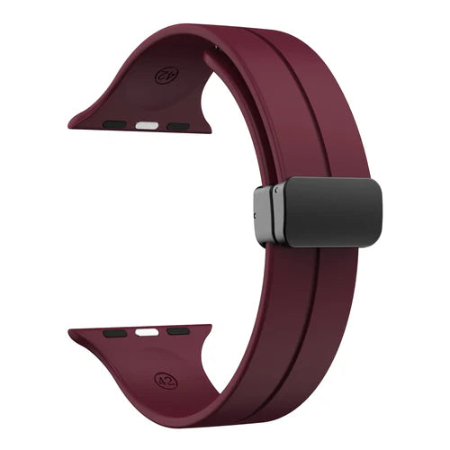 mörkröd armband i silikon med magnetspänne av modellen nifty line on till apple watch från wrist sweden