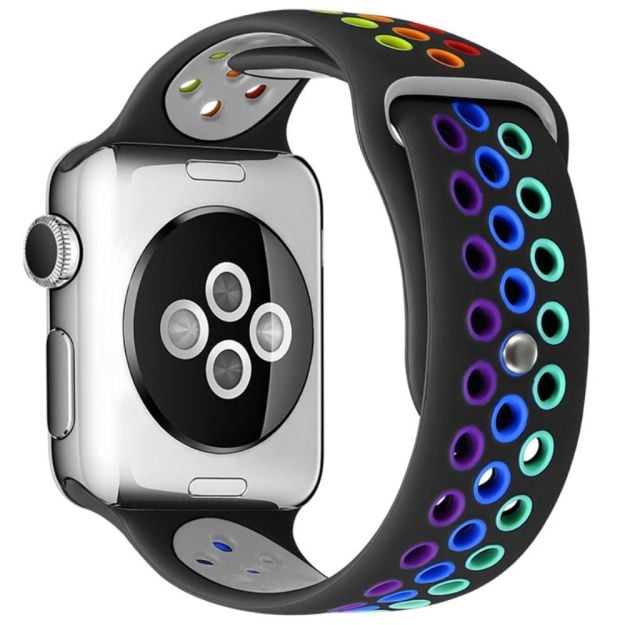 Apple Watch Silikon Ihåligt Rem Sport Band - Svart & Rainbow Wrist Sweden