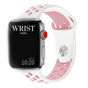 Apple Watch Silikon Ihåligt Rem Sport Band - Vit & Rosa Wrist Sweden