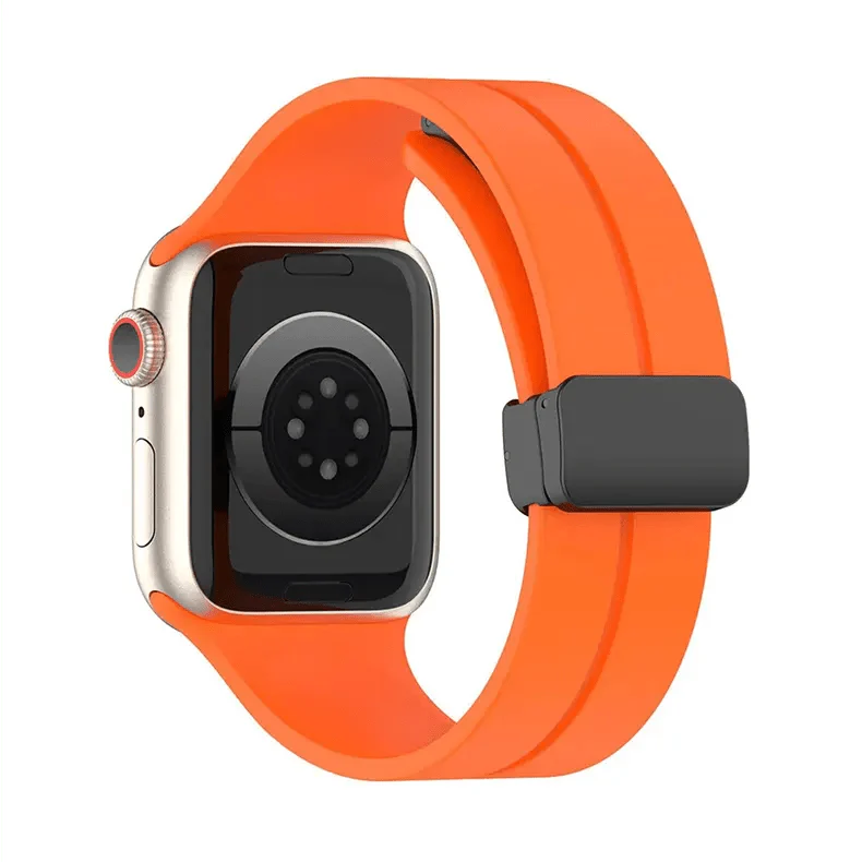 orange armband i silikon med magnetspänne av modellen nifty line on till apple watch från wrist sweden